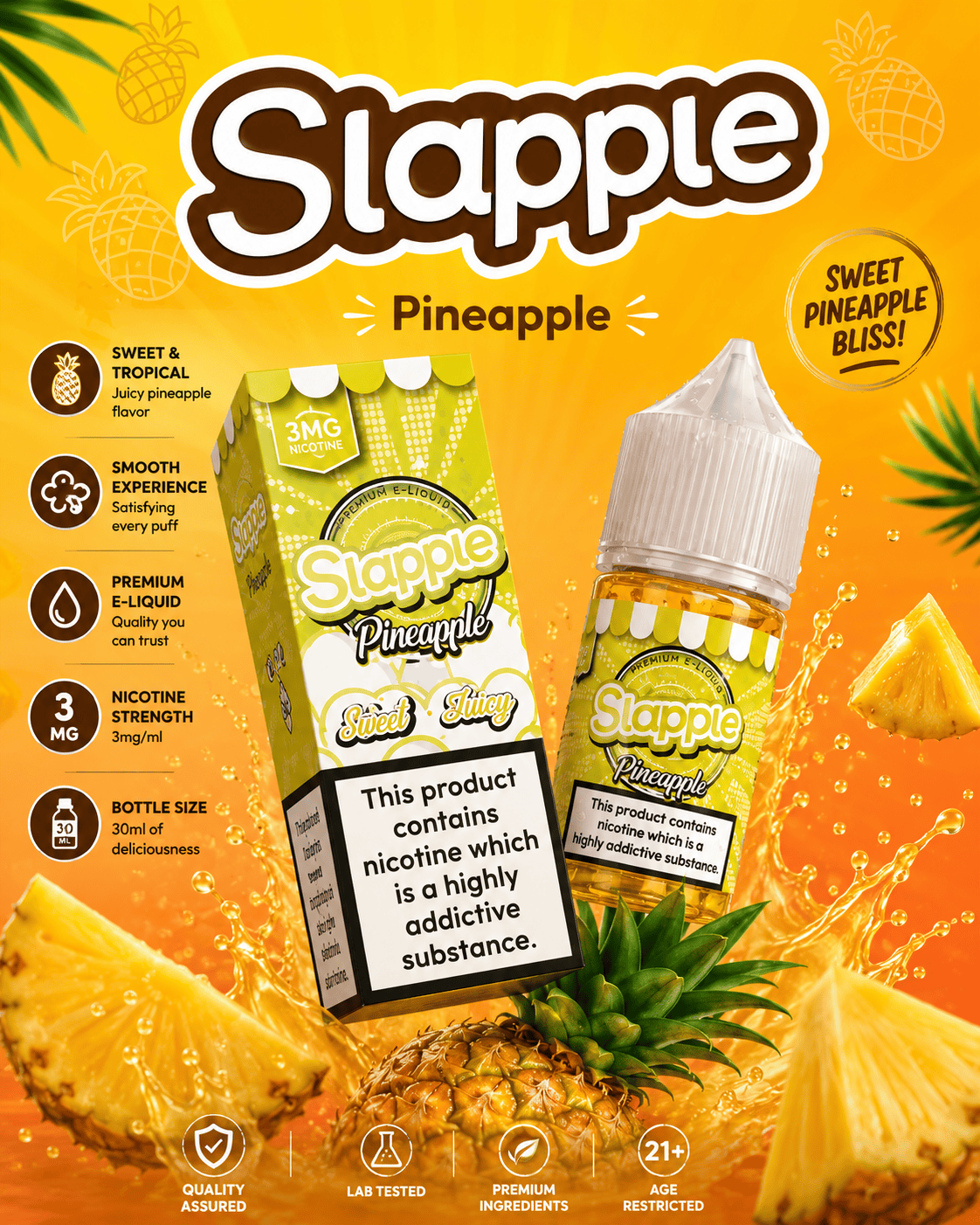 slapple vape juice Pineapple- Nic Salt 30ML | 30MG, 50MG Select Flavor ::Watermelon Apple Gush smell proof jars for weed Shop Pineapple Express [1000mg]