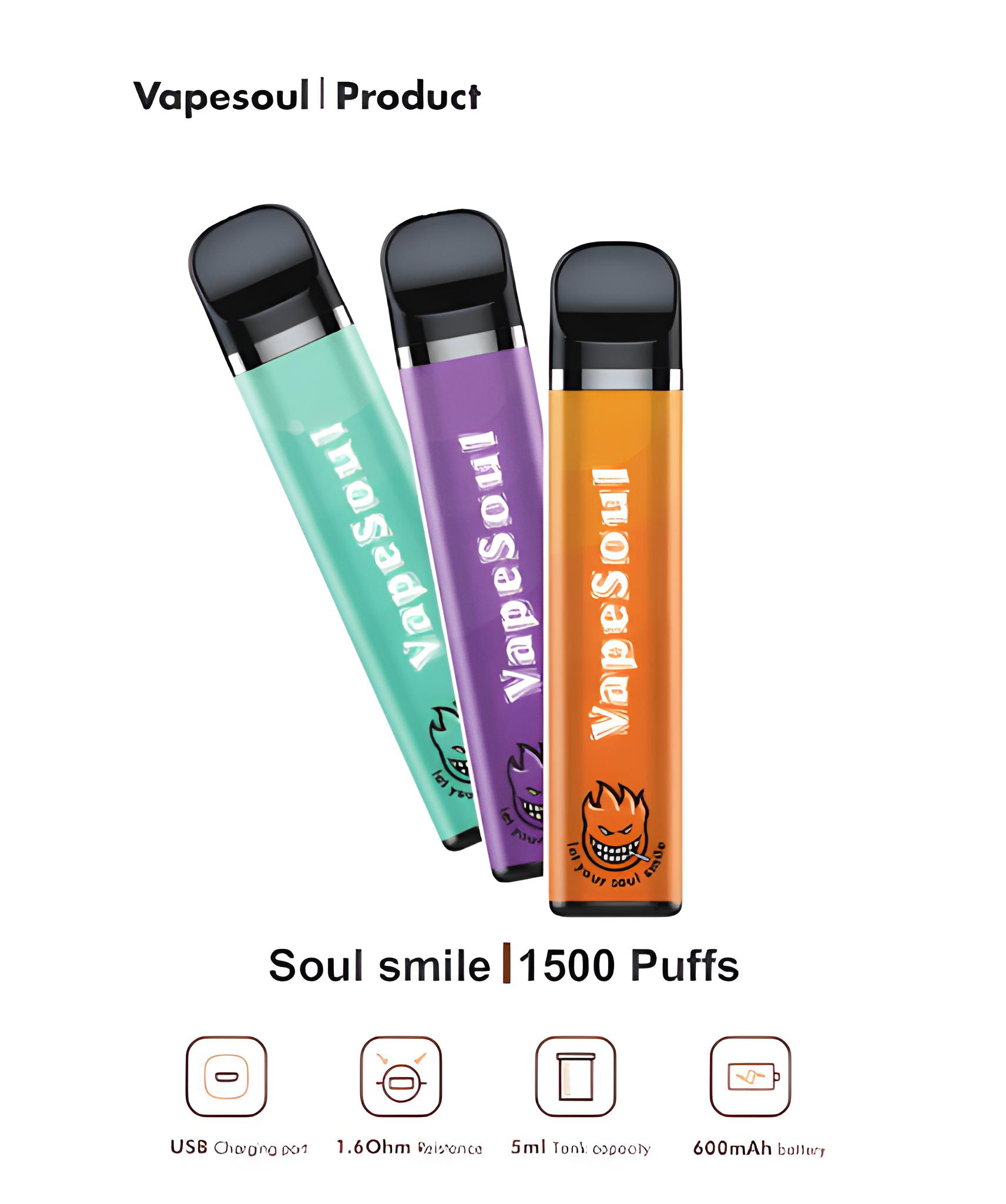 VapeSoul Smile II Rechargable Disposable Vape (1500Puffs) India | Vape Smash India
