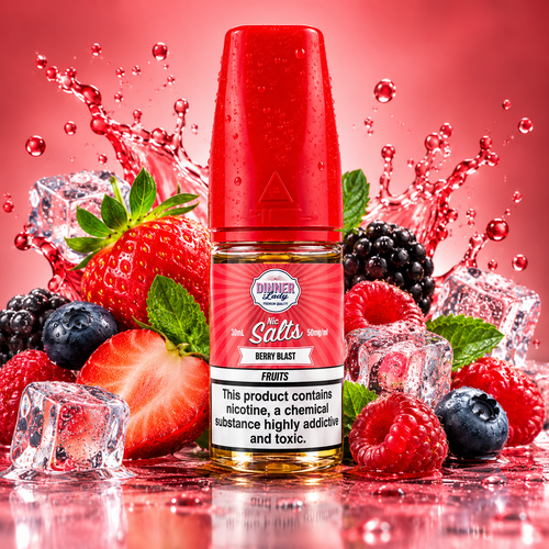 Berry Blast Dinner Lady Nic Salts vape e-liquid bottle with berry flavor and 30ml size, 50mg nicotine salt e-juice from Vape Mash India