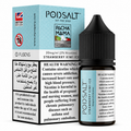 PODSALT Strawberry Kiwi Ice e-liquid bottle and its retail box, featuring a light blue and white color scheme with prominent health warnings and branding.