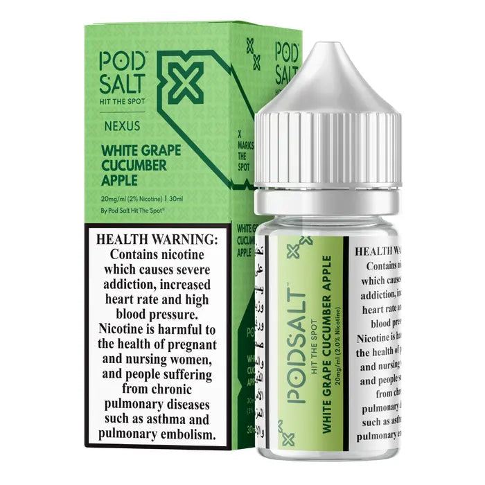 White Grape Cucumber Apple Pod Salt Nexus 30ML Nic Salt Vape Juice India – Fresh grape, cucumber & apple blend in 20MG & 50MG at VapeMashIndia