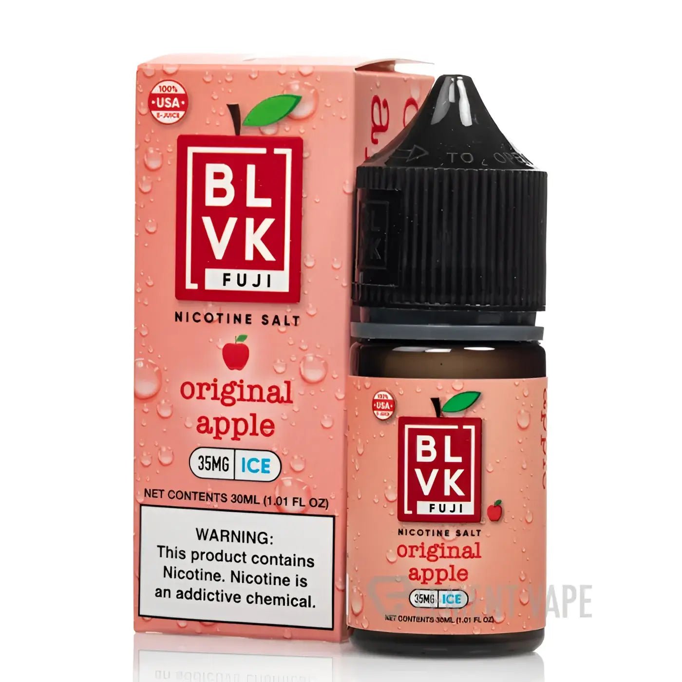 BLVK Fuji Apple Ice Nicotine Salt E-Liquid by Vape Mash India, featuring a 35mg nicotine strength in a sleek e-liquid bottle.