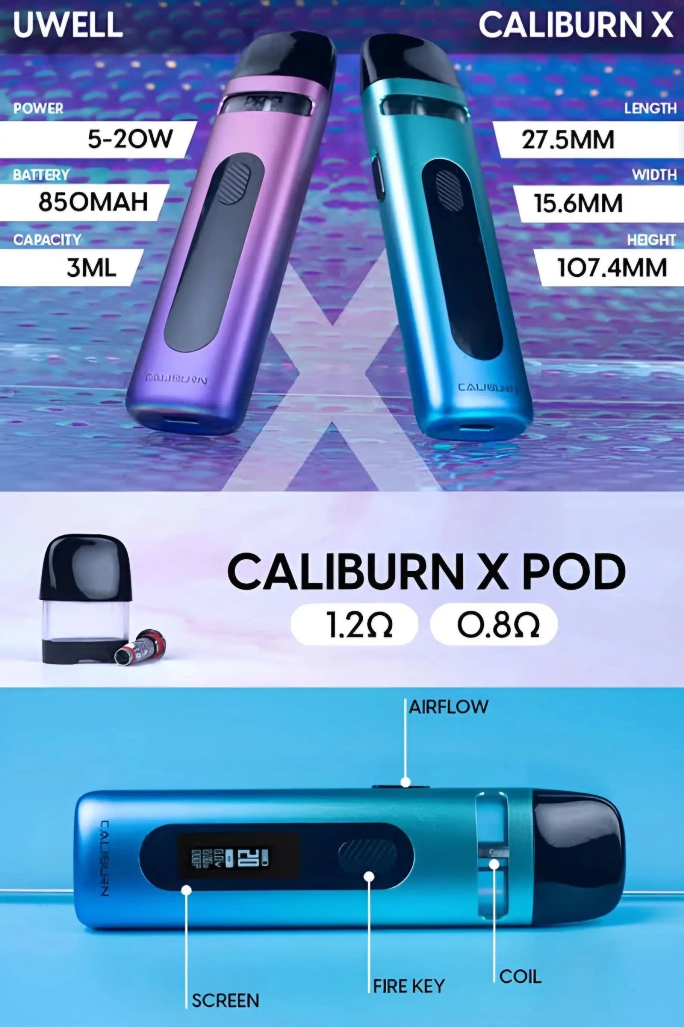 Caliburn X 20W Versatile Pod Kit System | Vape Mash India - Vape Mash India