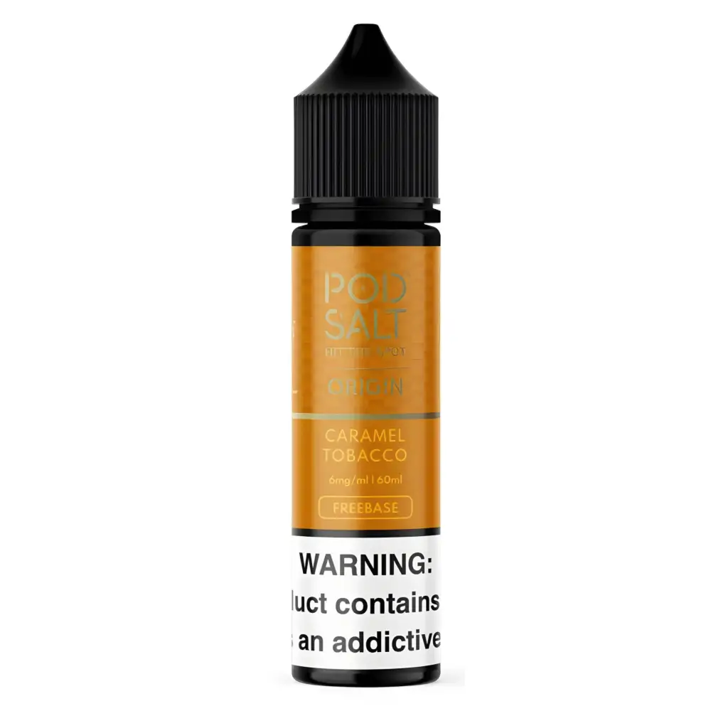 Pod Salt Caramel Tobacco Freebase 60ml Bottle – Vape Mash India (3MG / 6MG)