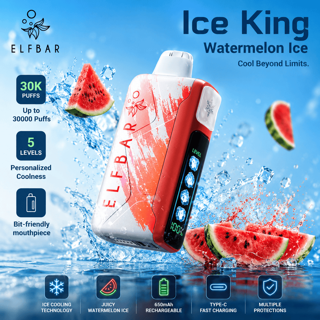 Elf Bar Ice King Disposable Vape with 30000 puffs from Vape Mash India, featuring sleek design and flavor options.