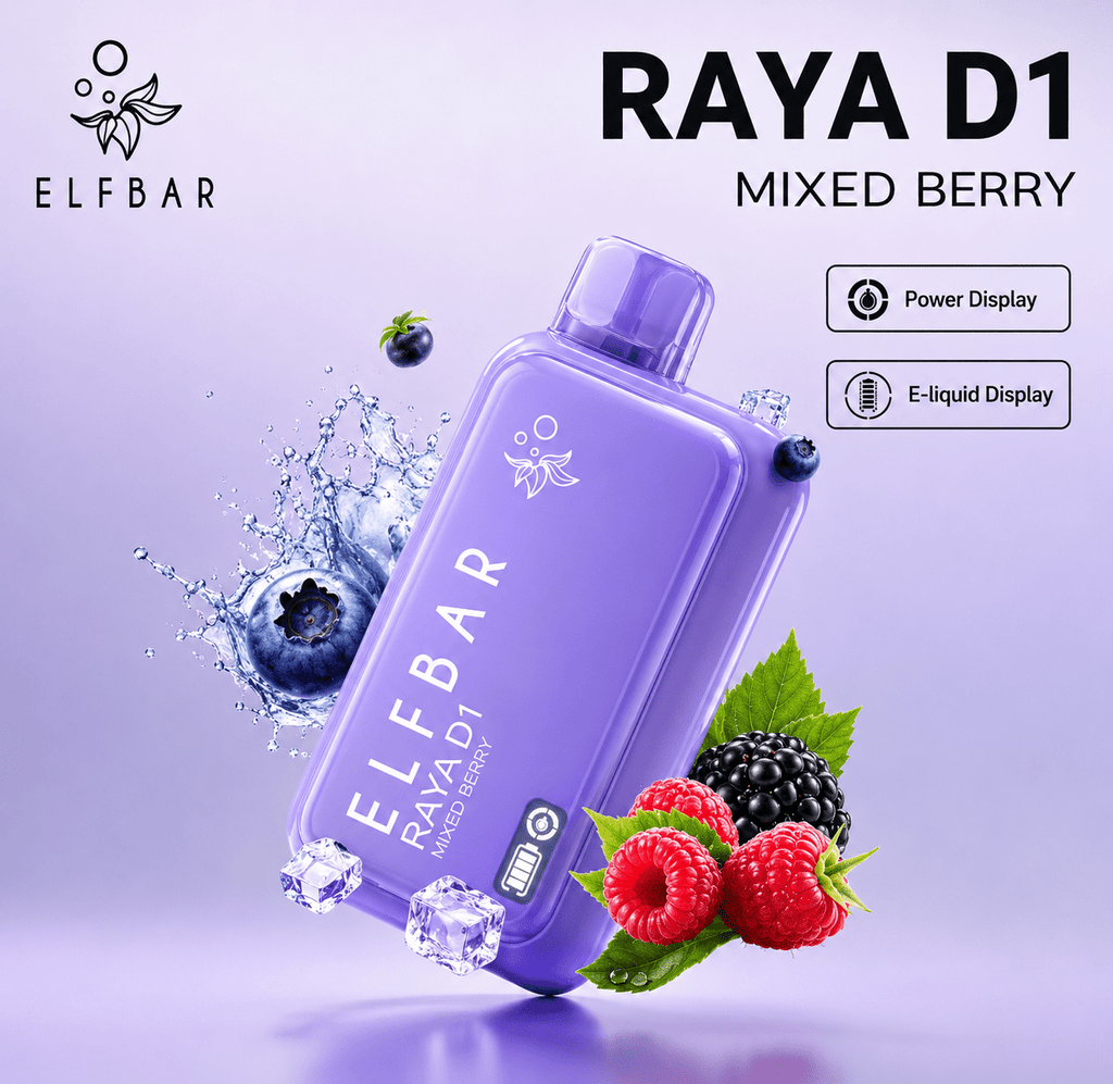 Elf Bar Raya D1 disposable vape with 13000 puffs, featuring sleek design and colorful branding from Vape Mash India.
