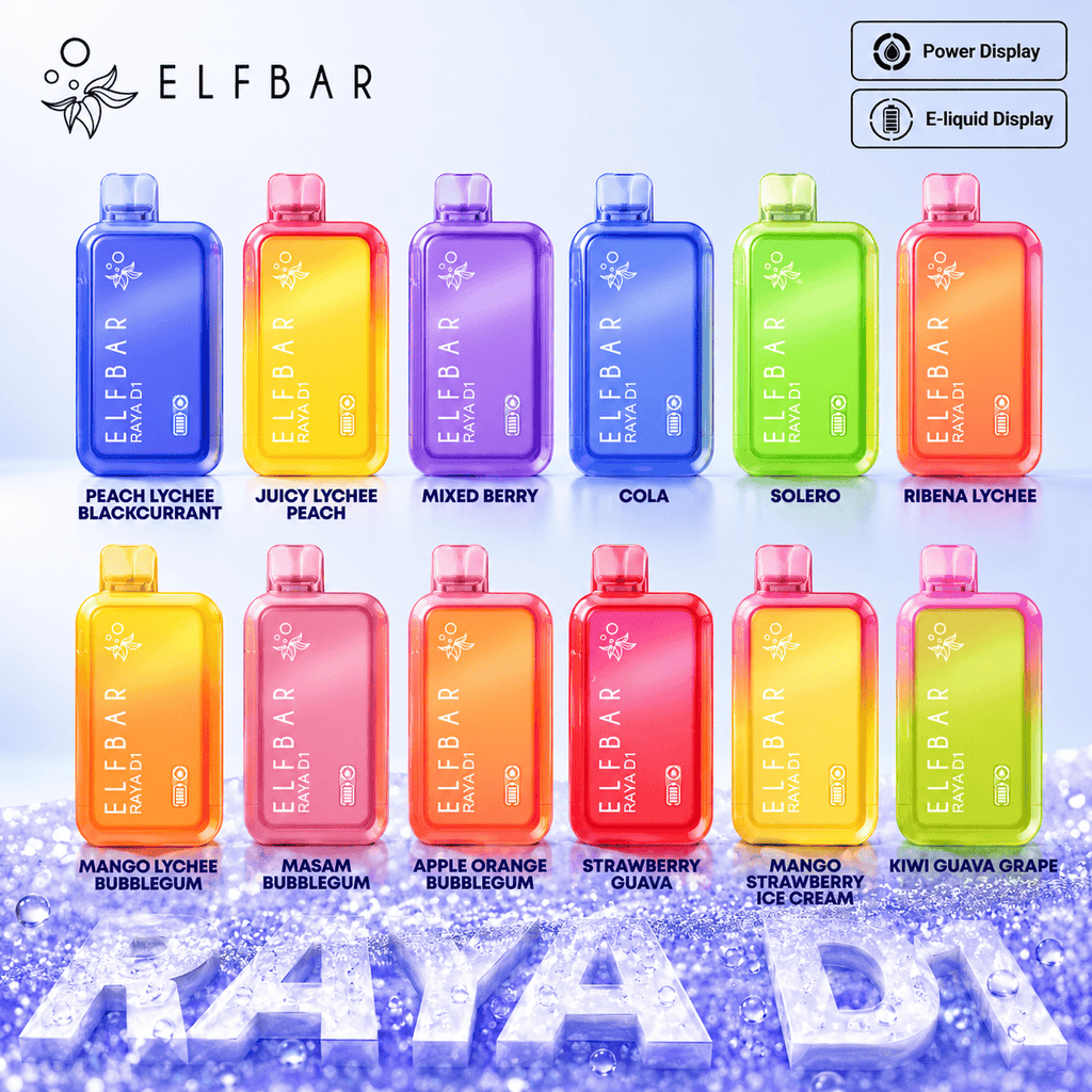 Elf Bar Raya D1 disposable vape with 13,000 puffs from Vape Mash India, featuring sleek design and compact portable size.