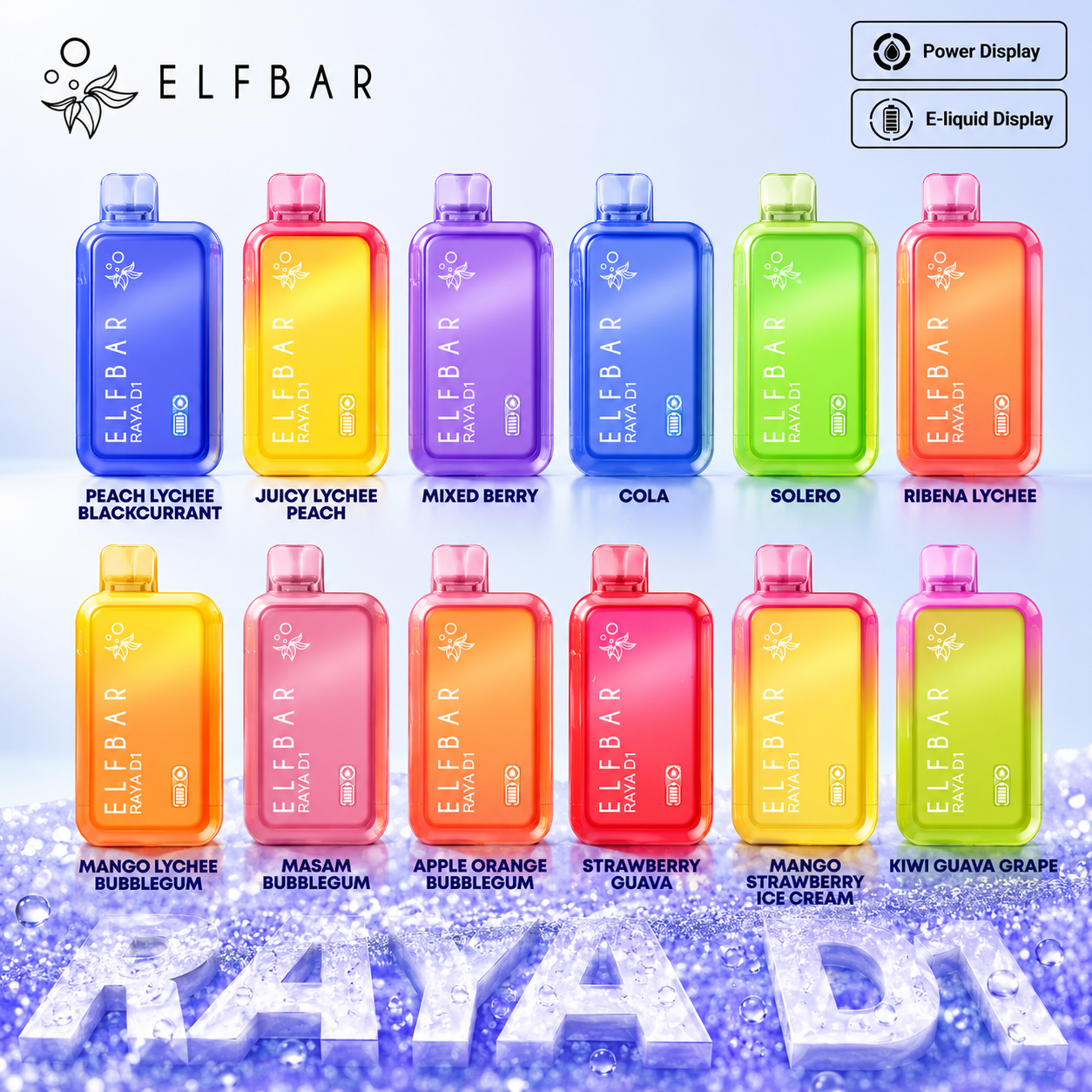 Elf Bar Raya D1 disposable vape with 13,000 puffs from Vape Mash India, featuring sleek design and compact portable size.
