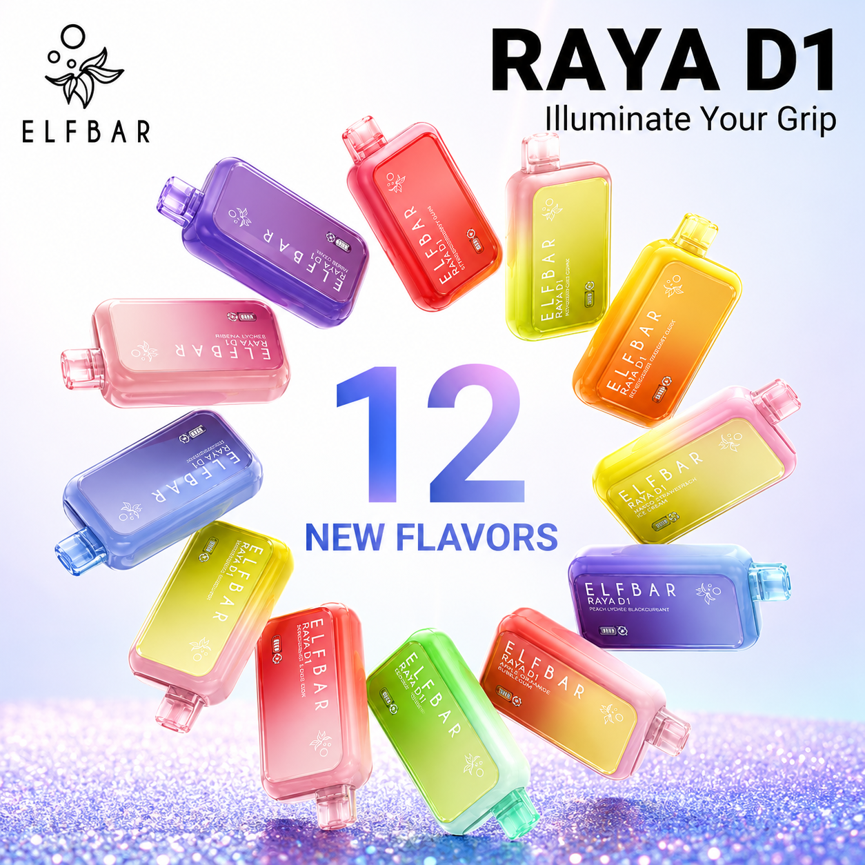 Elf Bar Raya D1 disposable vape with 13000 puffs, featuring sleek design and compact size from Vape Mash India.