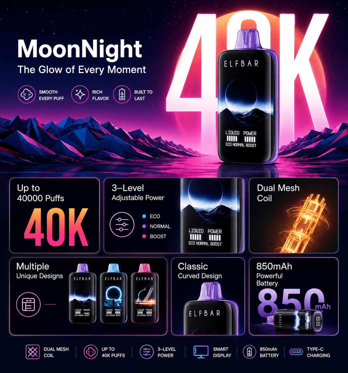 ELFBAR Moon Night Disposable Vape – 40000 Puffs | Vape Mash India - Vape Mash India