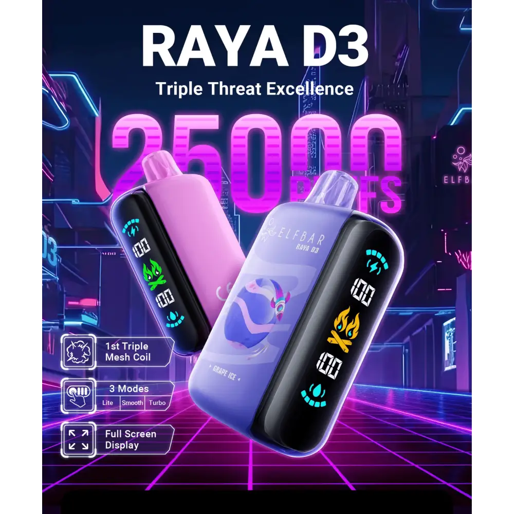 Elfbar Raya D3 long-lasting 25000 puffs disposable vape India