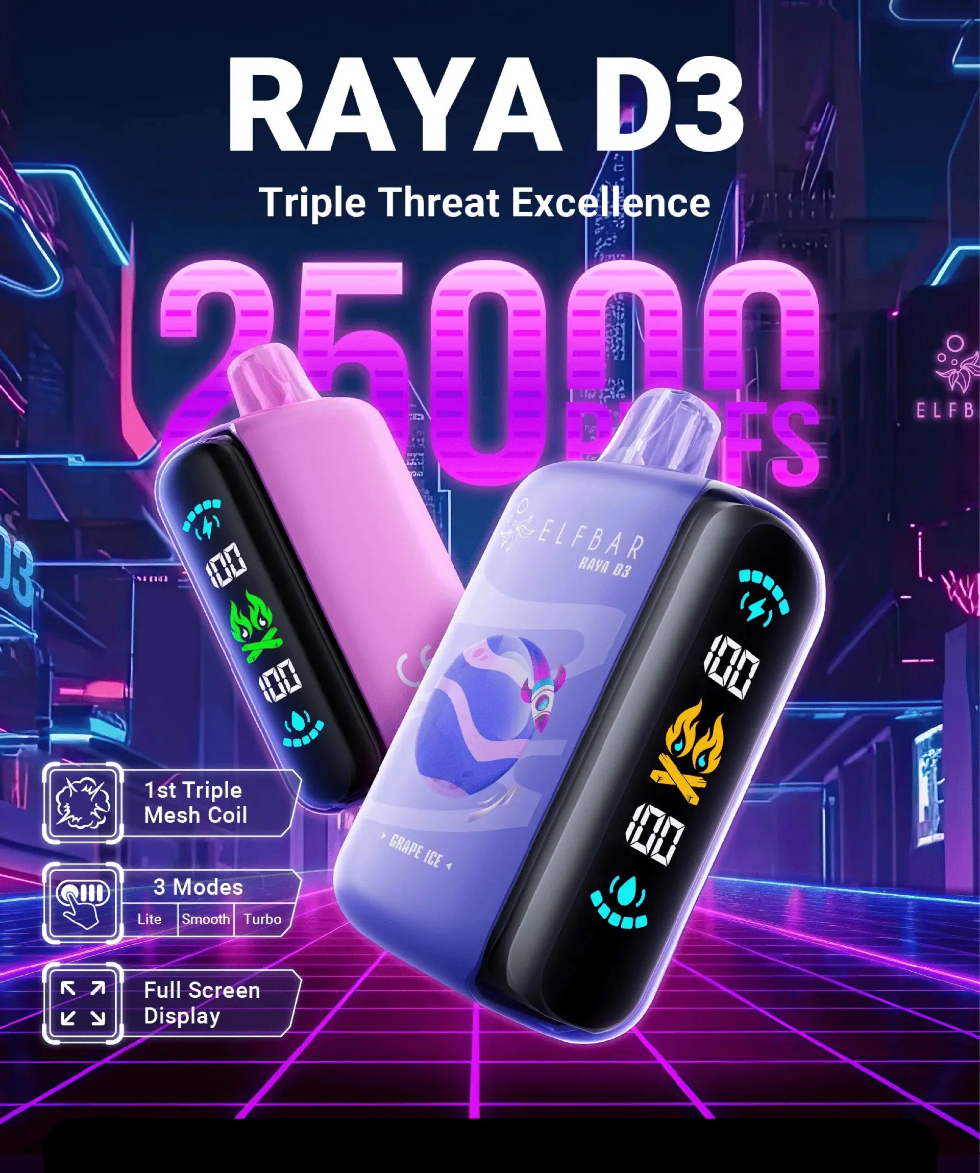 Elfbar Raya D3 long-lasting 25000 puffs disposable vape India