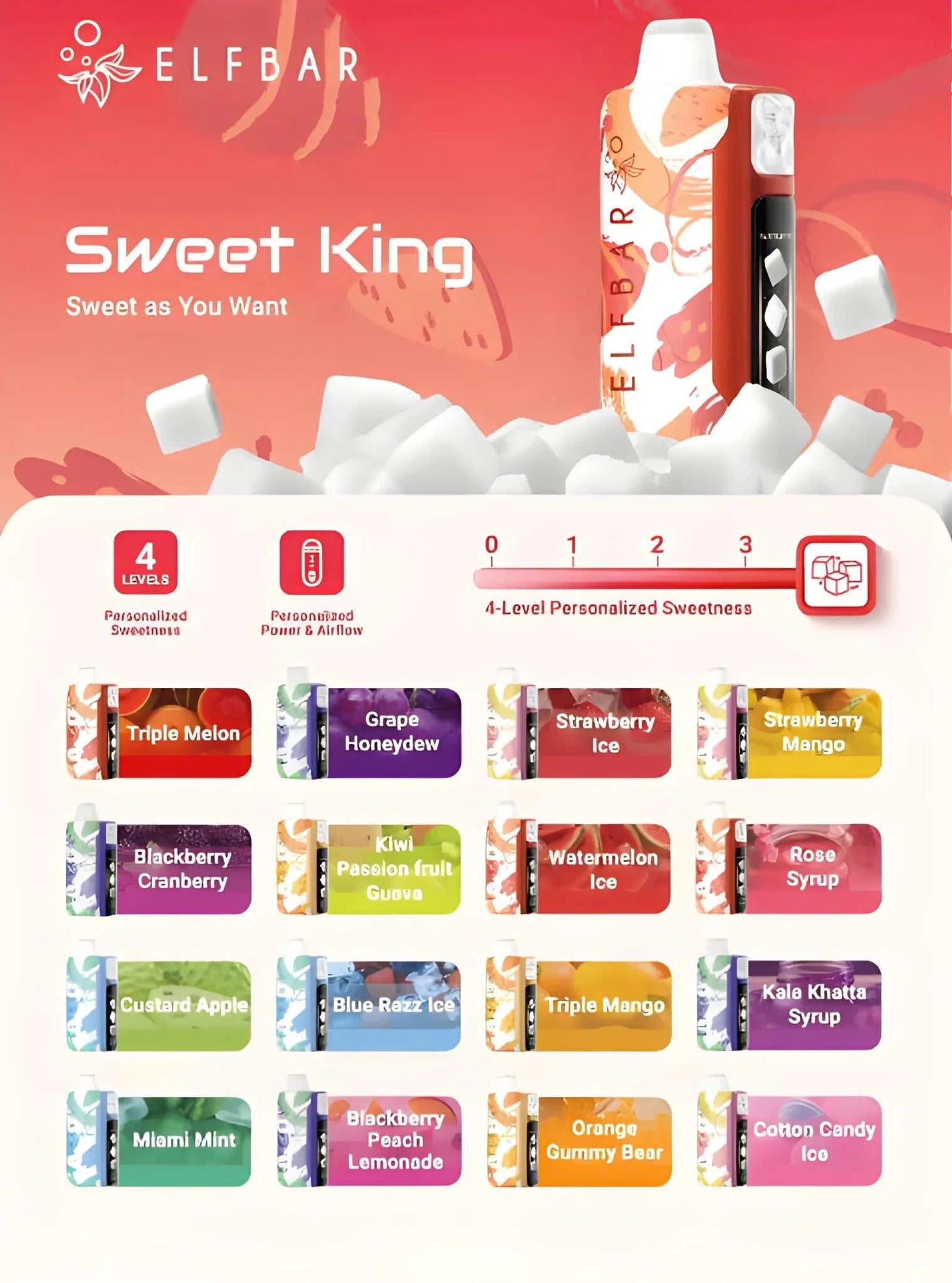 ElfBar Sweet King 30K Puffs disposable vape by Vape Mash India showing the sleek design and branding on the device.