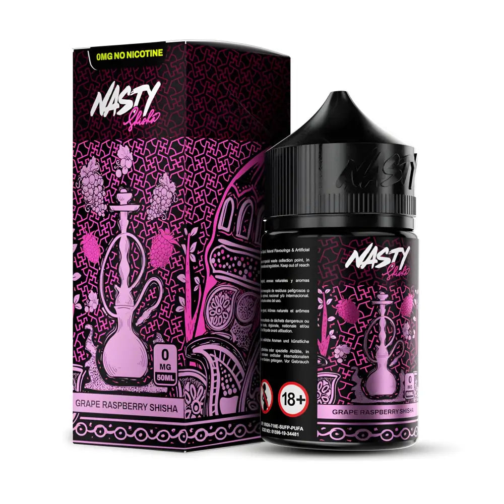 Nasty Shisha Grape Raspberry 60ml 3mg vape juice bottle with grape and raspberry themed label