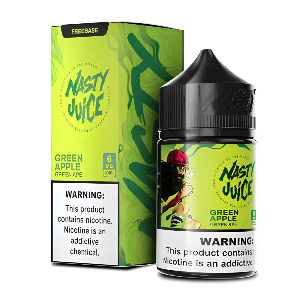 Green Apple Nasty Juice 60ML Vape Juice India – Crisp tangy apple e-liquid available in 0MG, 3MG, 6MG at VapeMashIndi