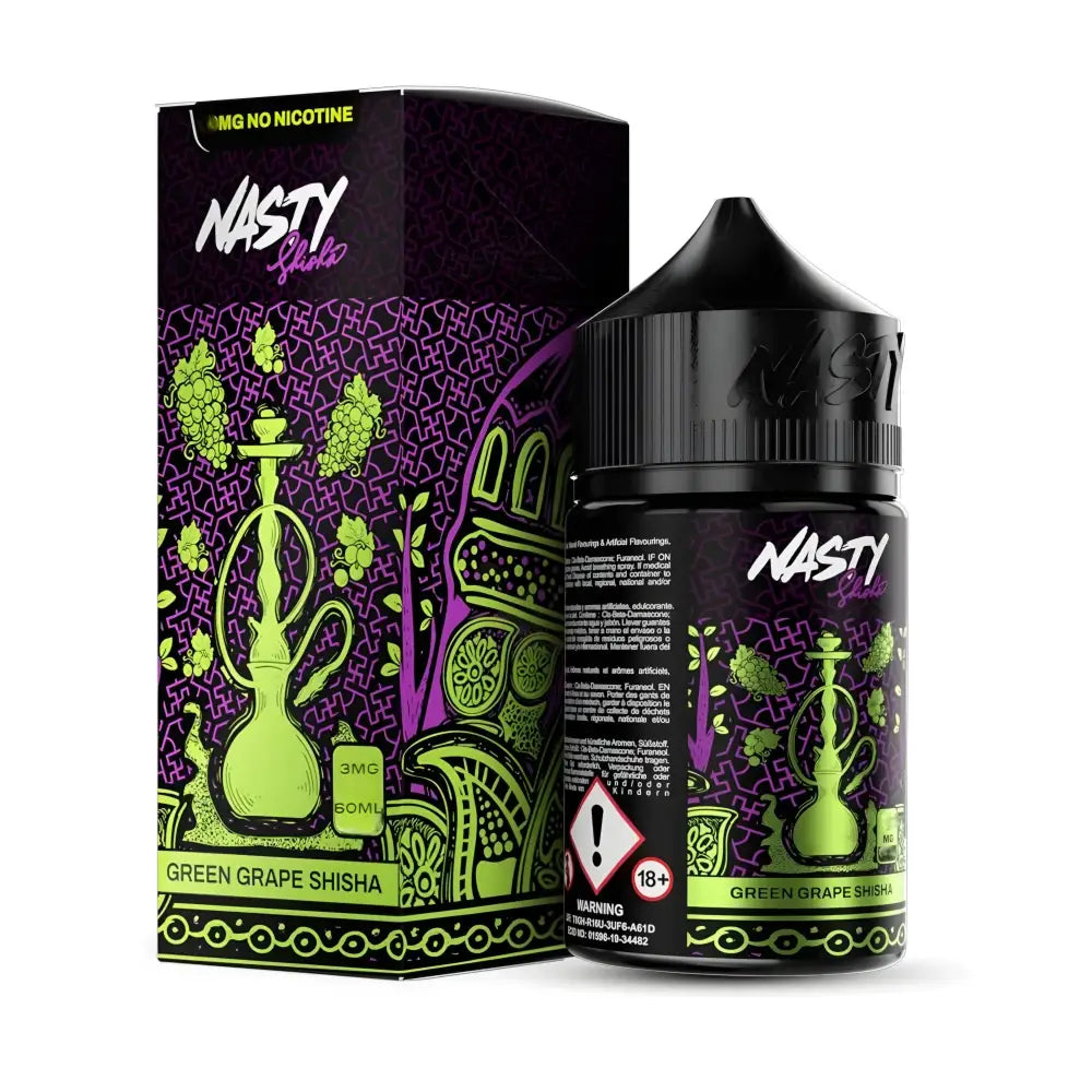 Nasty Shisha Green Grape 60ml 3mg vape juice bottle with green grape themed label