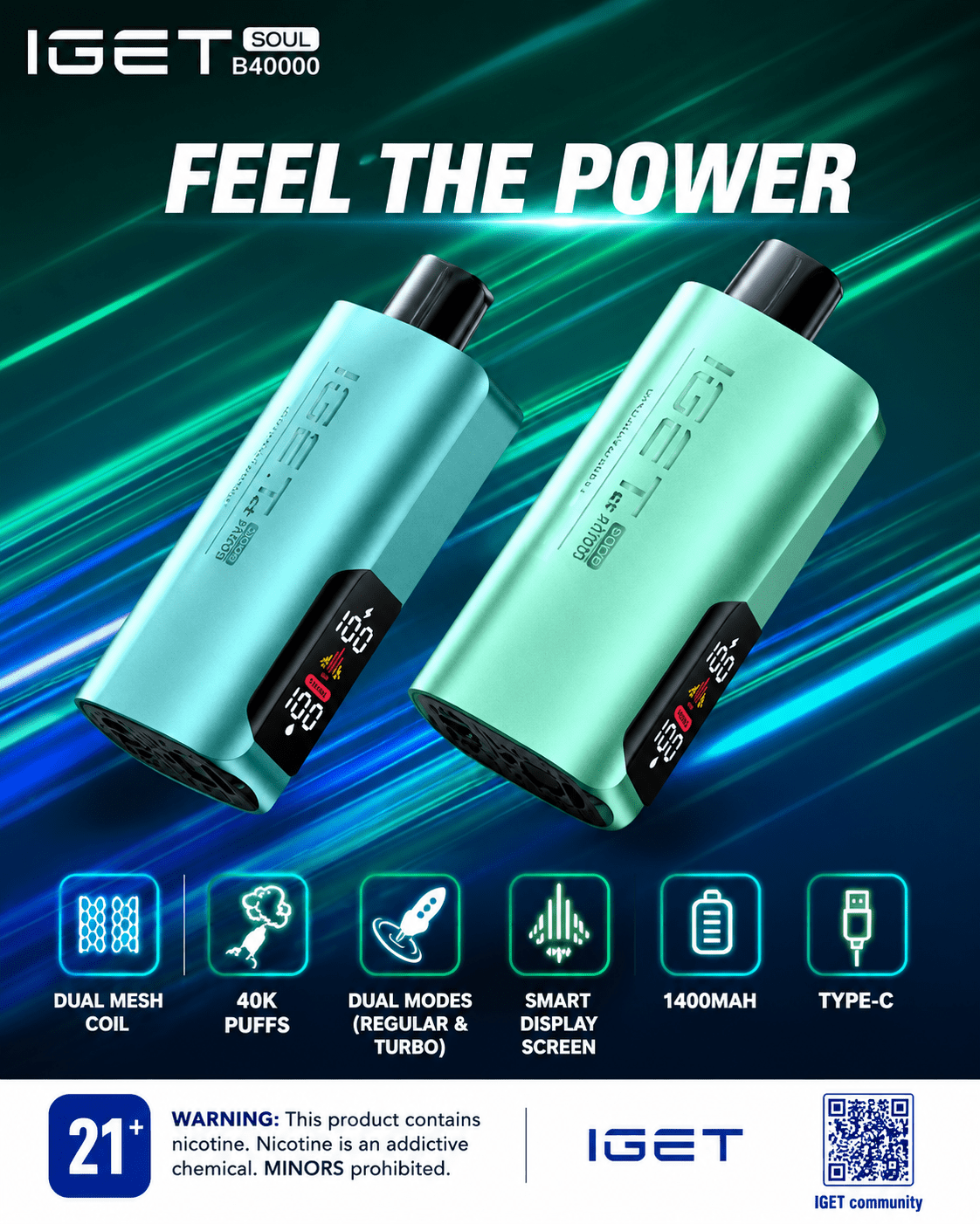 IGET Soul B40000 Disposable Vape – 40000 Puffs | Vape Mash India - Vape Mash India