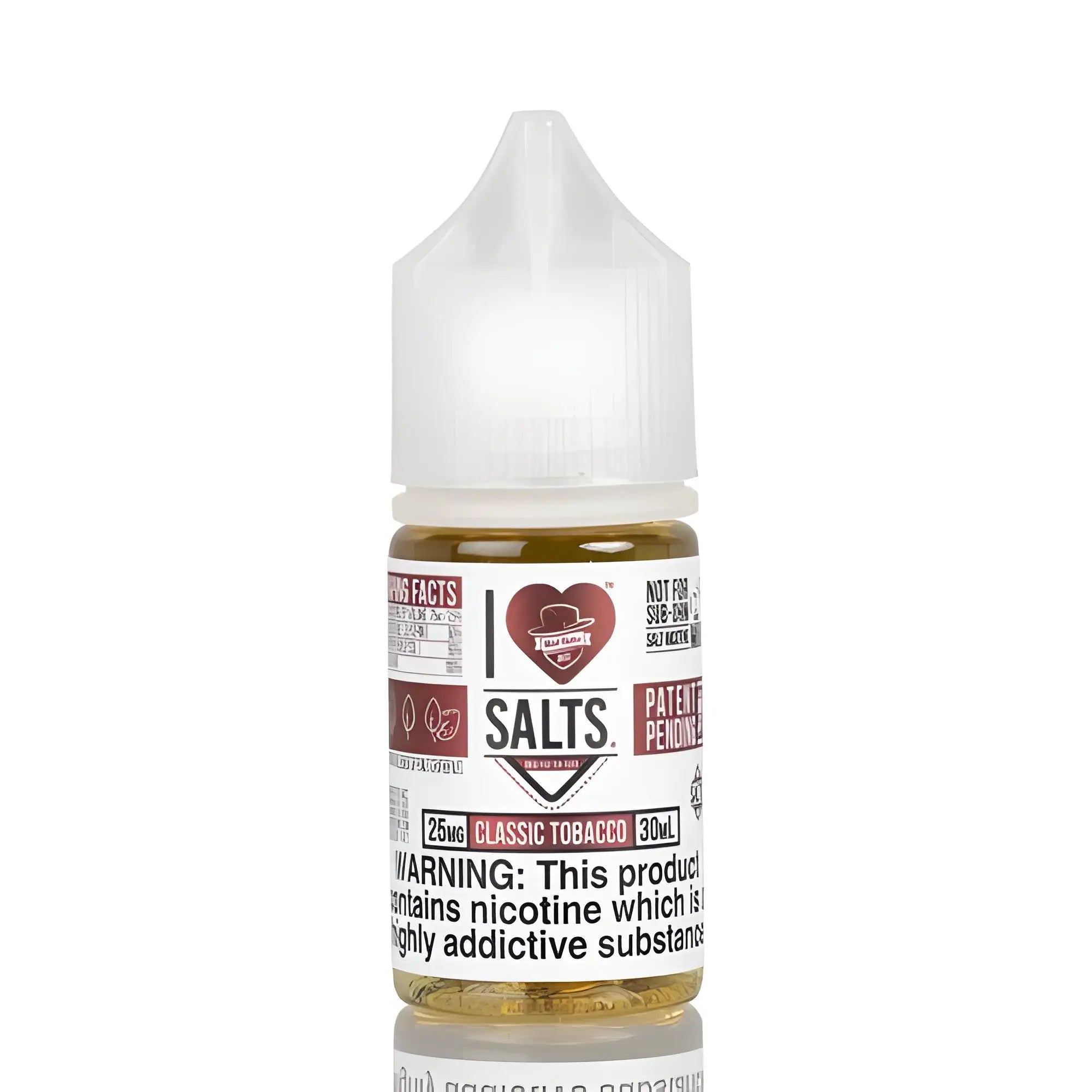 Love Salts 30ml Classic Tobacco Nicotine Salt E-Liquid by Vape Mash India, featuring a bottle of rich tobacco flavored nic salt e-liquid.