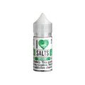 Love Salts 30ml Spearmint Nicotine Salt E-Liquid by Vape Mash India, showing the bottle with spearmint flavor label and clear liquid inside.