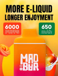 Mad Bar disposable vape with orange and white design, 650mAh battery, from Vape Mash India, featuring e-liquid for flavorful puffs.