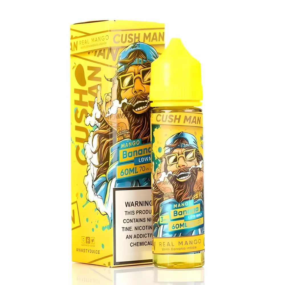 Nasty Juice Cush Man Mango Banana 60ml vape juice bottle with mango and banana themed label