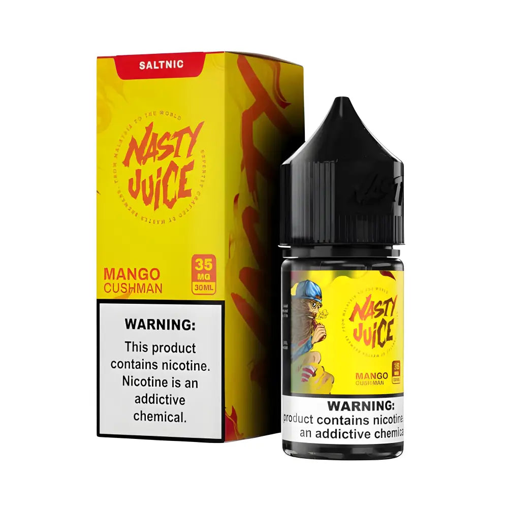 Mango Cush Man Nasty Salt 30ML vape juice bottle – tropical mango nicotine salt e-liquid available in 35MG and 50MG strengths by Nasty Juice.