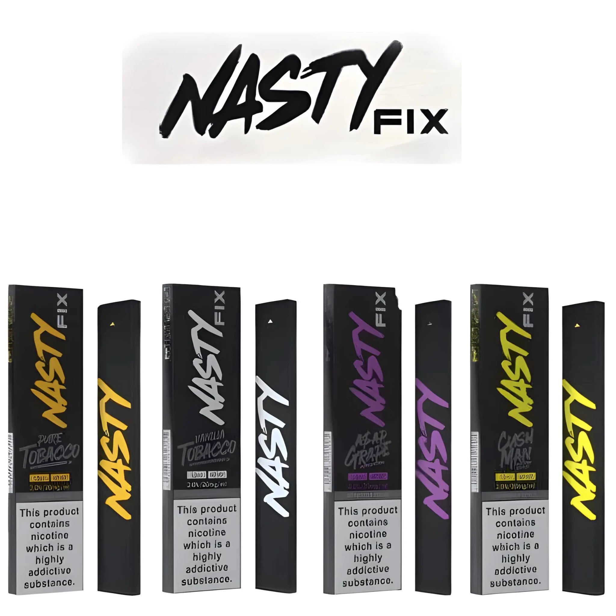 Black and yellow Nasty Fix Vape Pod Kit by Vape Mash India, a premium disposable vape device with sleek design.