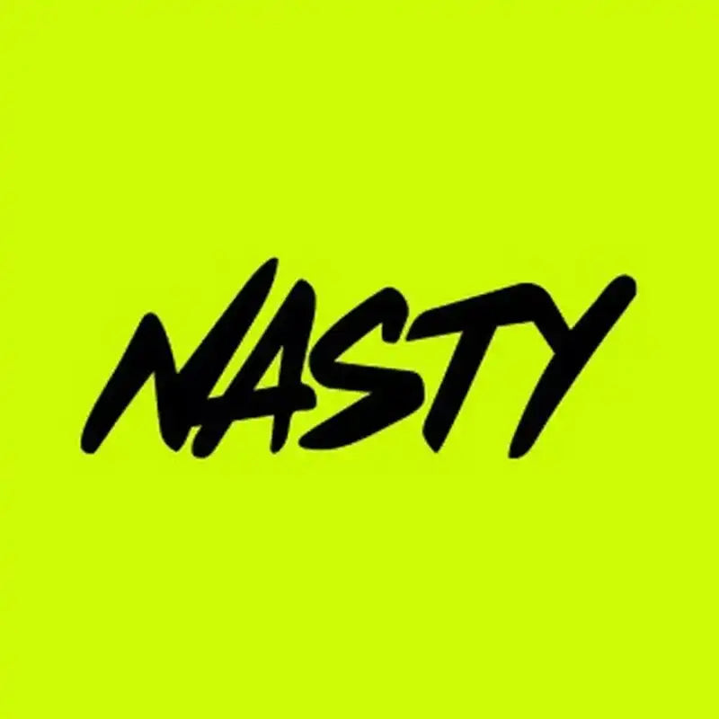 Neon yellow sticker with black text ’nasty’ design.