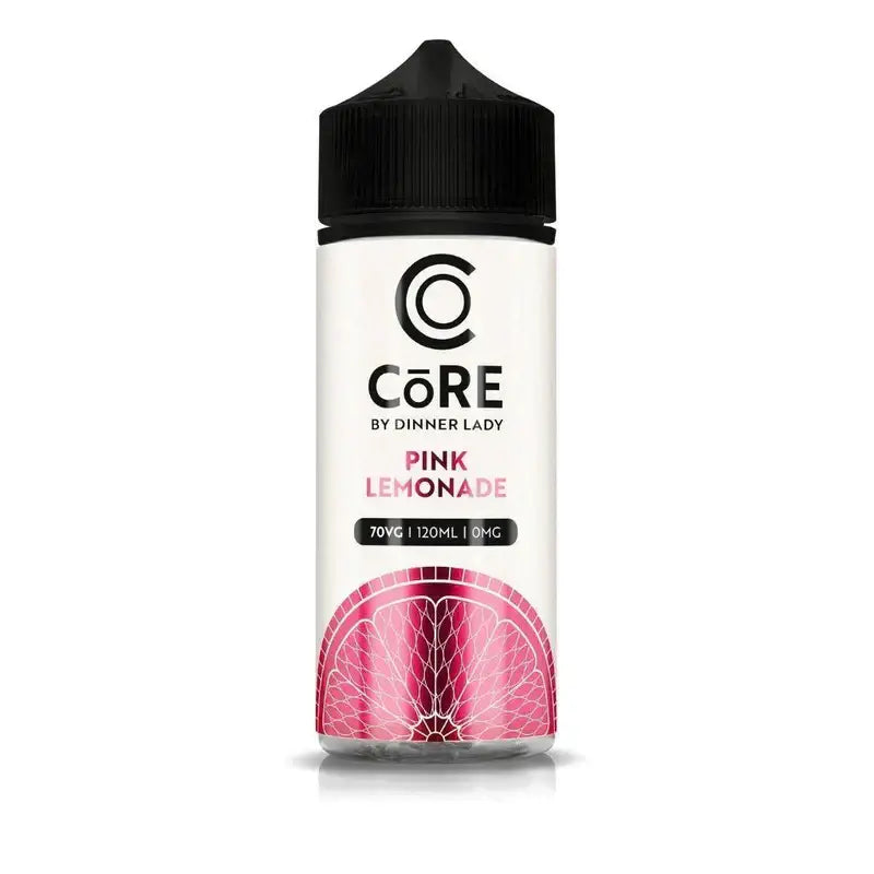 Core by Dinner Lady Pink Lemonade vape juice bottle on a white background