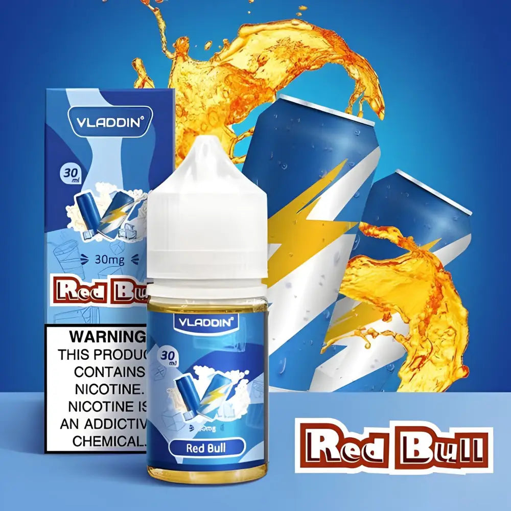 Vladdin Red Bull 30ml nicotine salt vape juice bottle with energy drink themed label