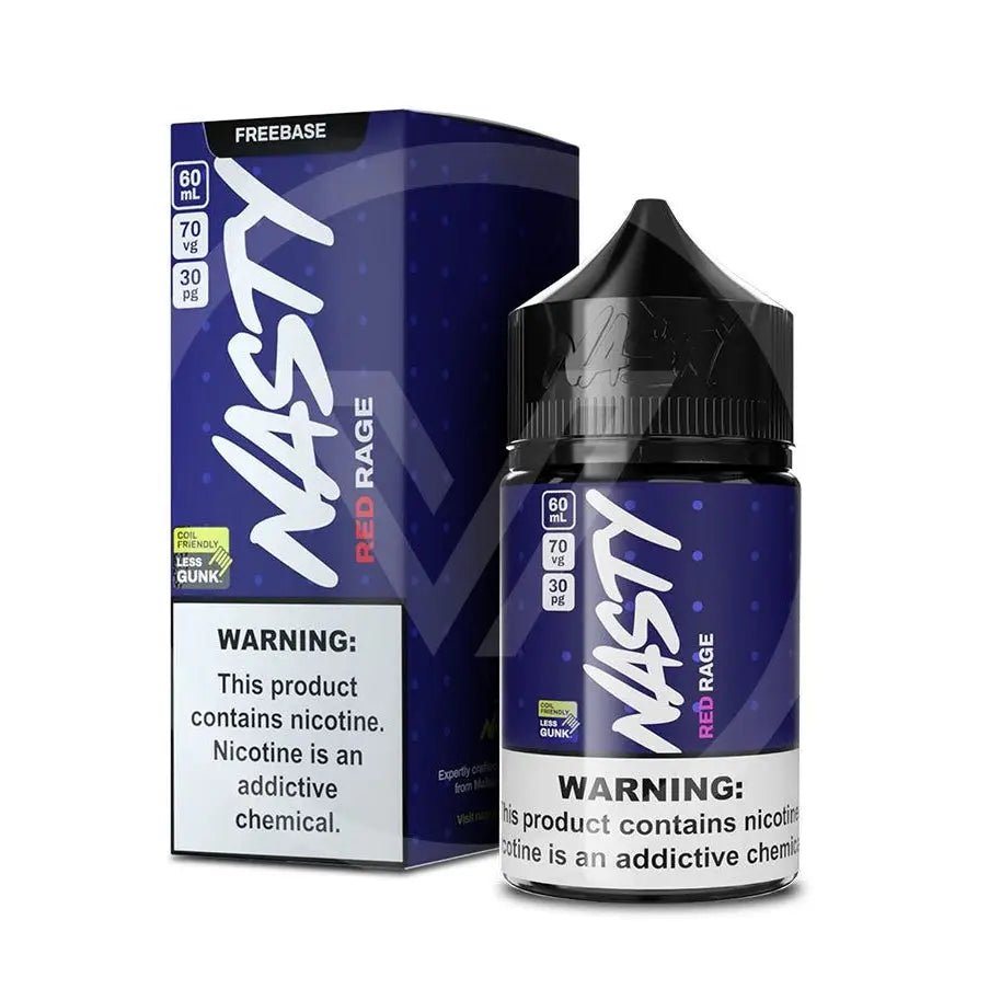 Red Rage 60ml vape juice by Nasty Juice in a 3mg e-liquid bottle, featuring vibrant red packaging and branding.