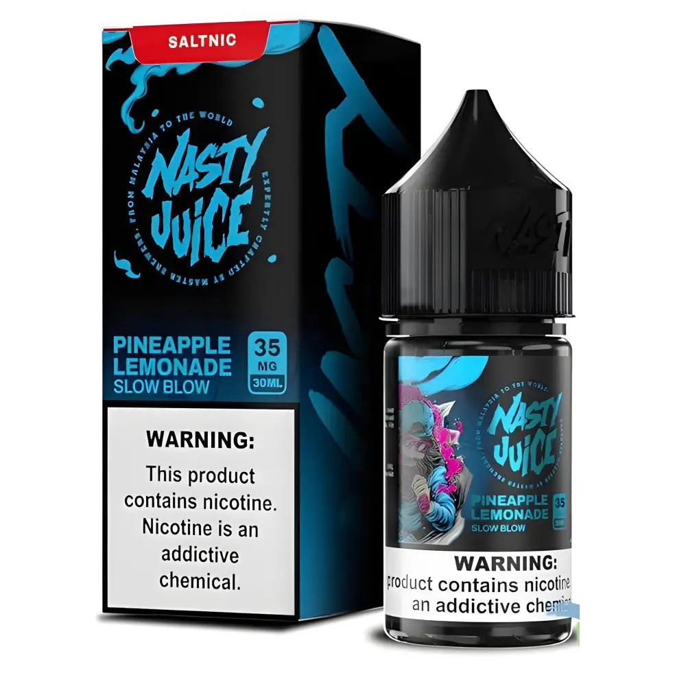 Slow Blow Nasty Salt Nic 30ml e-liquid bottle – pineapple lemonade ice flavour, available in 35mg and 50mg nicotine