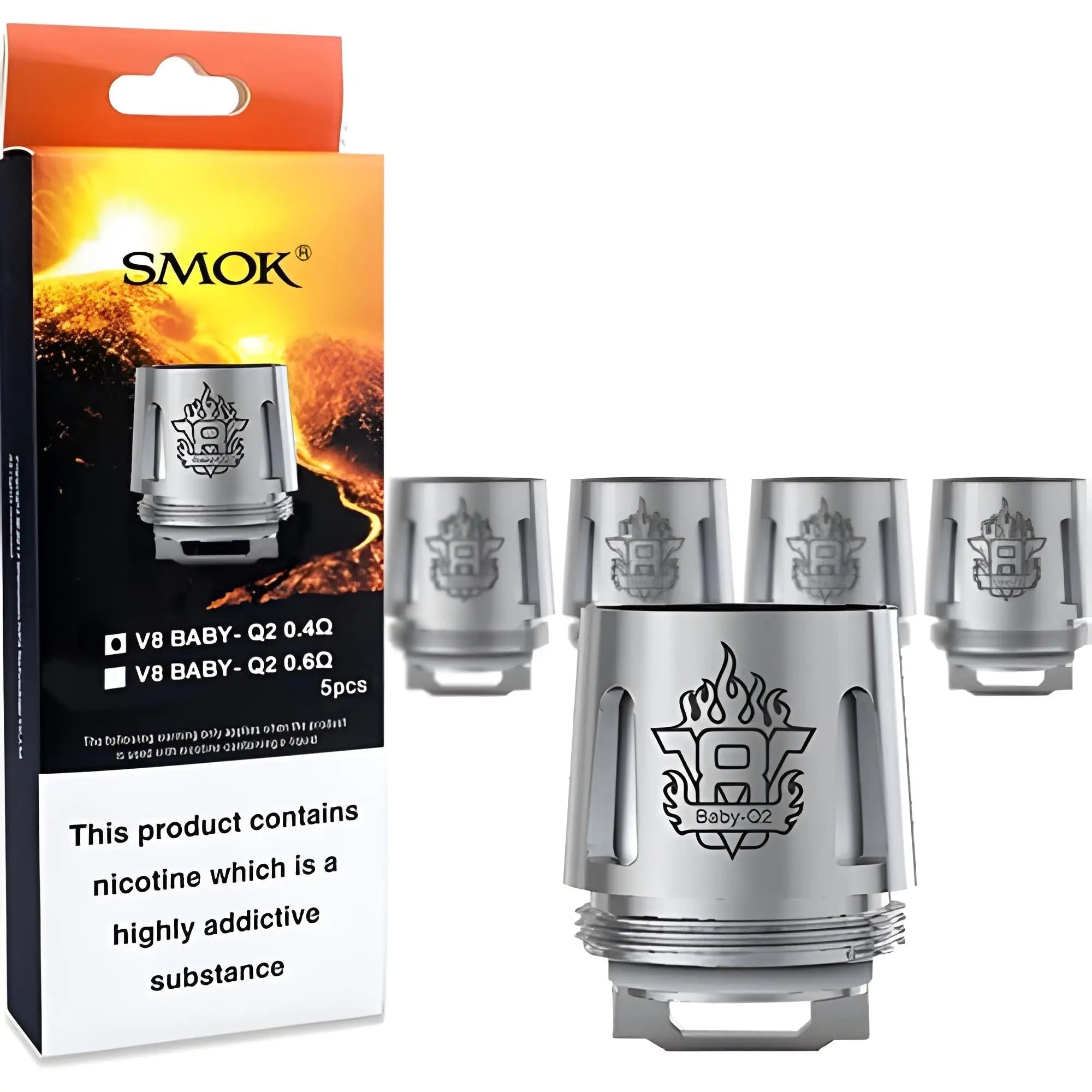 SMOK TFV8 Baby replacement coils 5-pack for vape devices, displayed with packaging, by Vape Mash India.