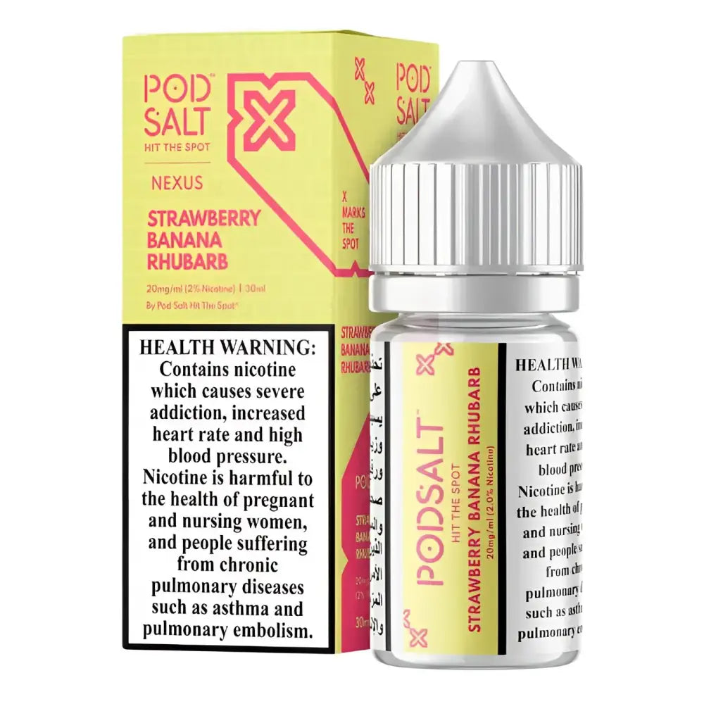 Strawberry Banana Rhubarb Pod Salt Nexus 30ML Nic Salt Vape Juice India – Fruity and creamy blend available in 20MG, 25MG & 50MG at VapeMashIndia