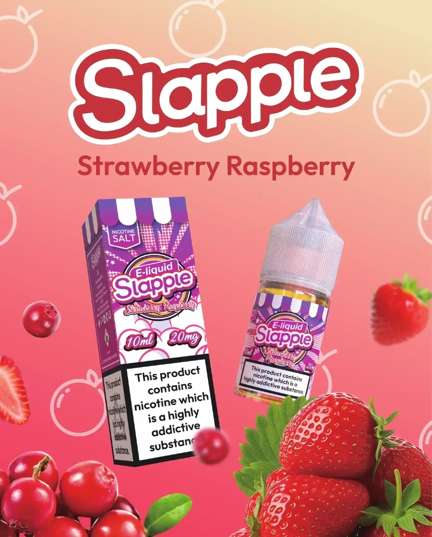 Purple and white striped box and bottle of strawberry raspberry slappel nic salt 30ml vape mash india product