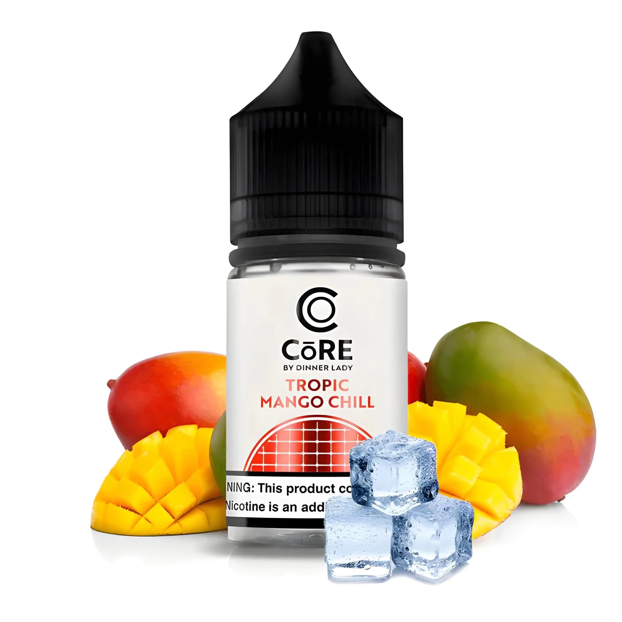 Tropic Mango Chill core salt vape e-liquid by Dinner Lady in 30ml bottle, available in 20mg, 30mg, and 50mg nicotine strengths.