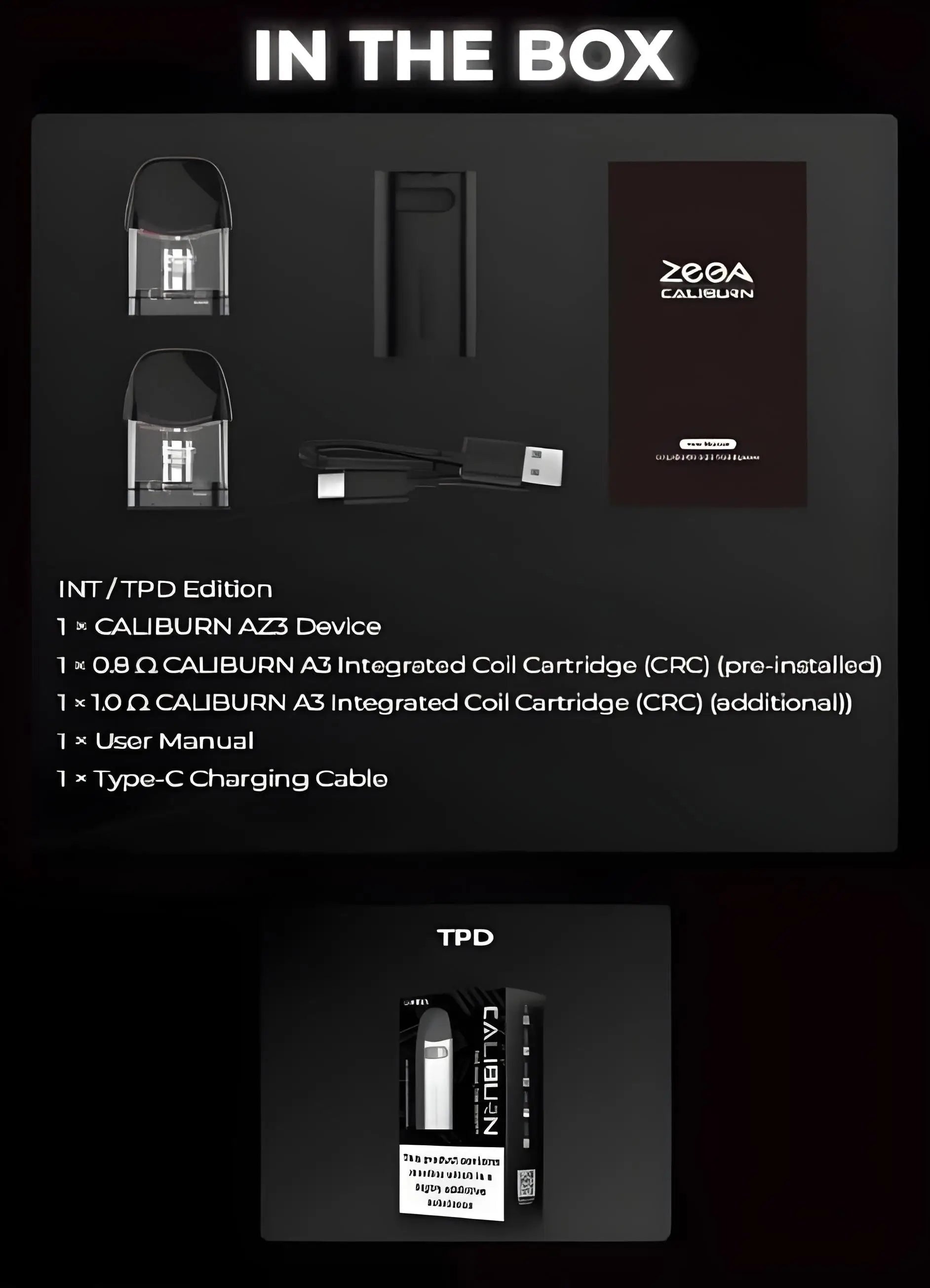 Black and silver uwell caliburn az3 vape device with 750mah built-in battery and type-c fast charging shown in sleek design