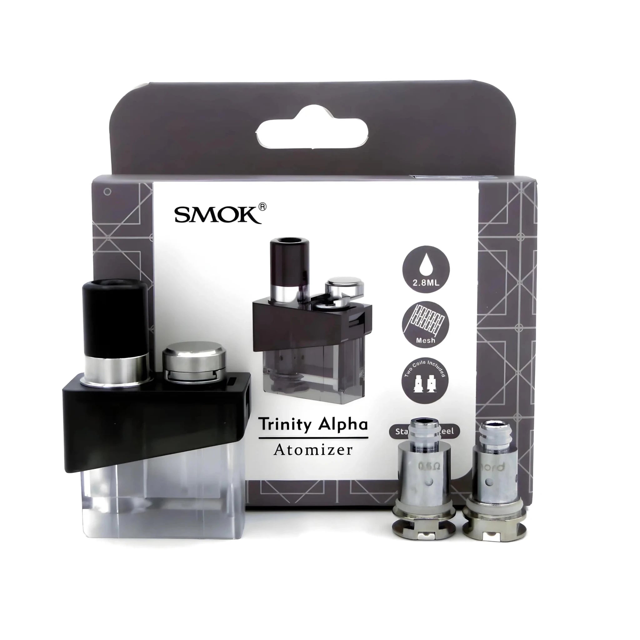Black transparent Smok Trinity Alpha replacement atomizer for coil and pods, 2.8ml capacity, by Vape Mash India