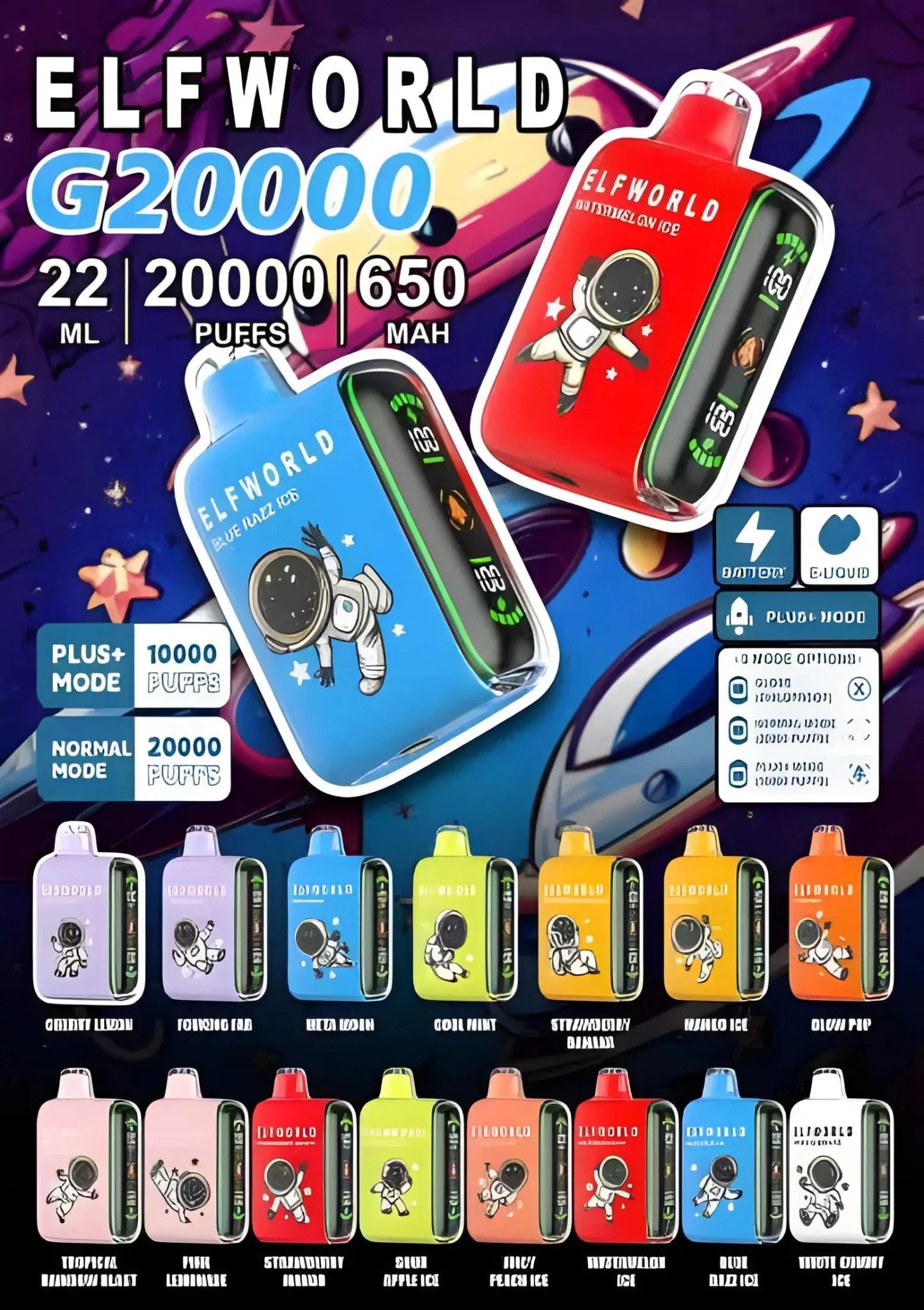 Vape Mash India Elfworld Plus 20K disposable vape with grape lemon flavor, compact design, and 20000 puffs.