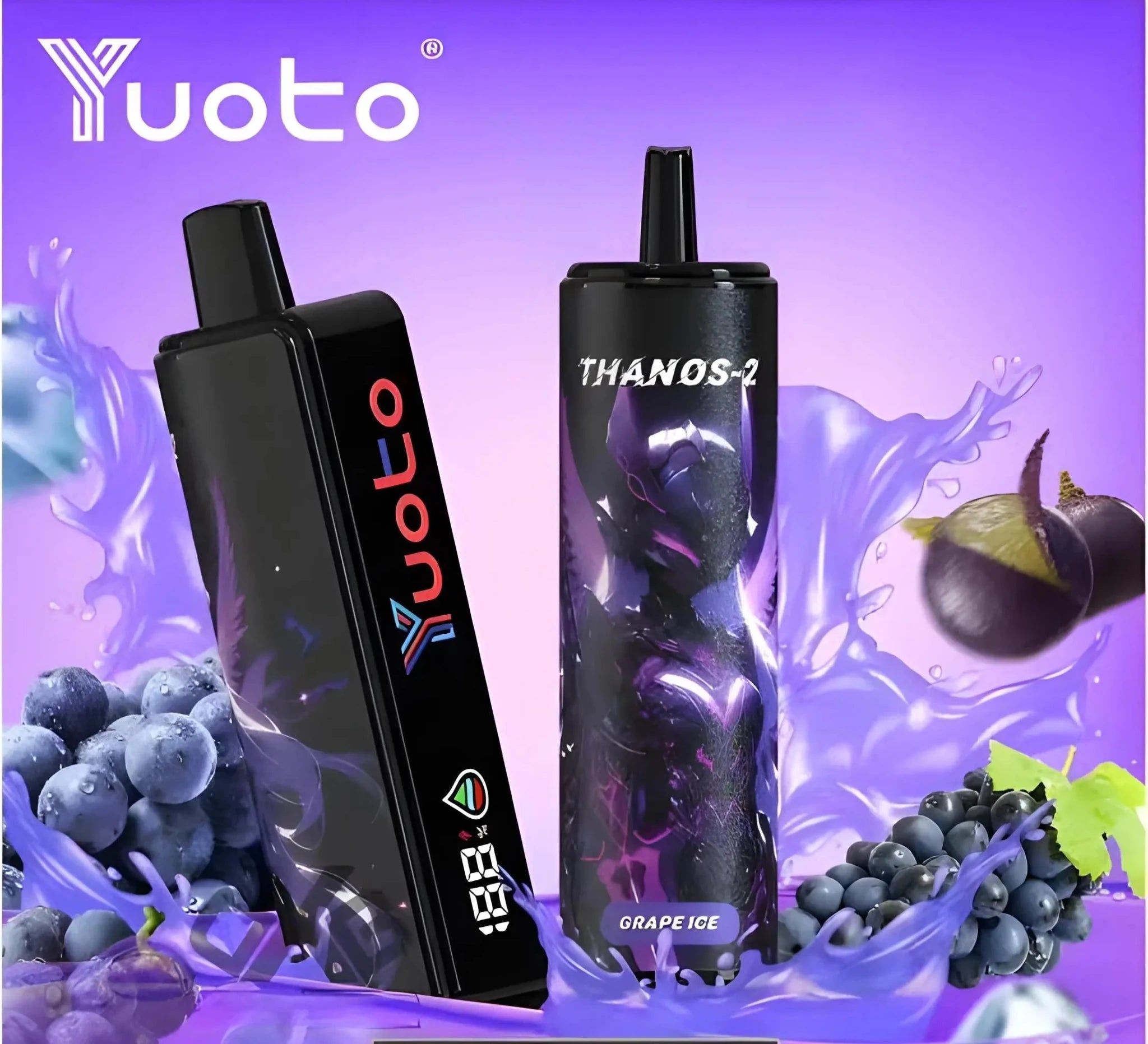 Yuoto Thanos Grape Ice disposable vape pen by Vape Mash India, featuring a sleek design and vibrant branding.