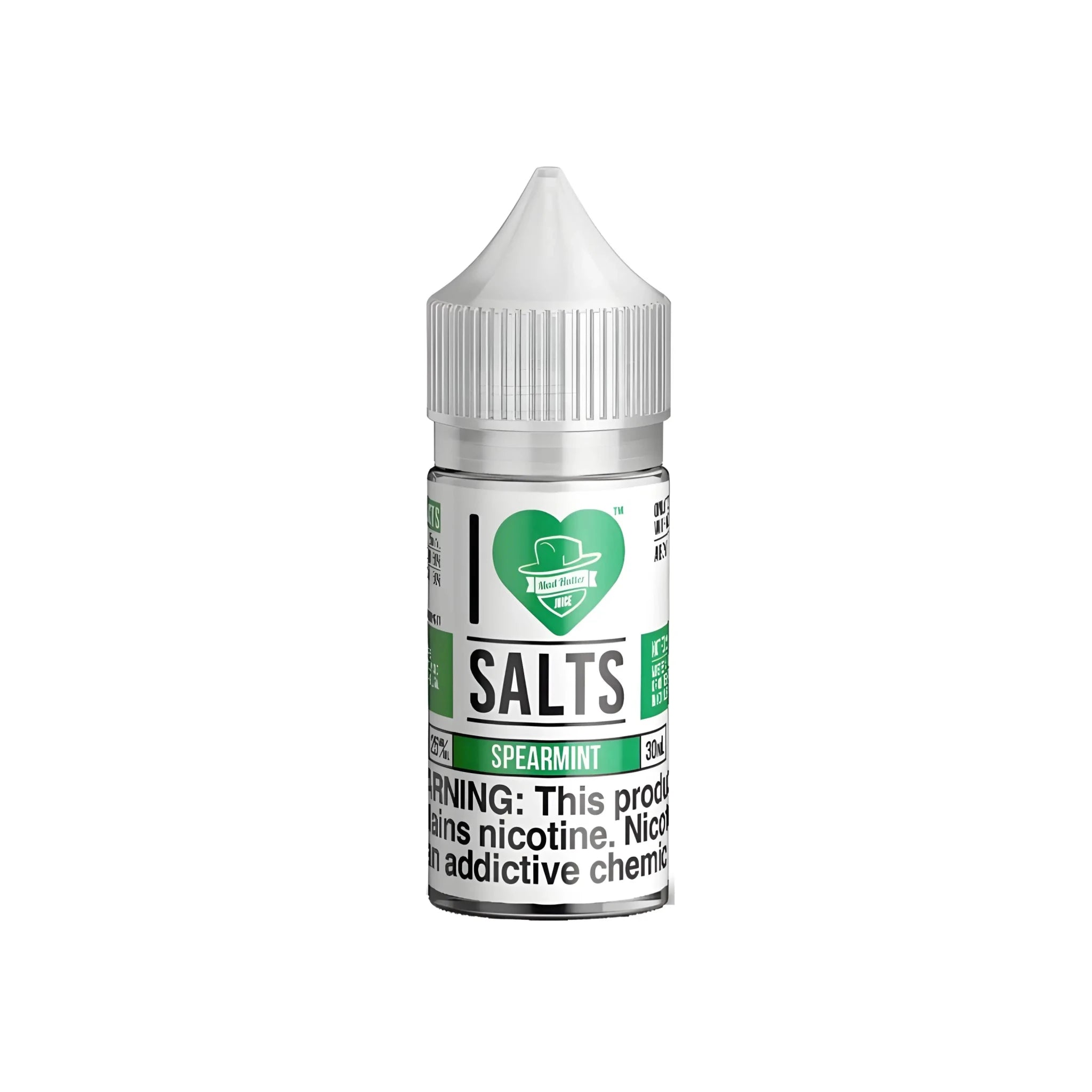 Love Salts 30ml Spearmint nicotine salt e-liquid by Vape Mash India, featuring refreshing spearmint flavor and premium nicotine salts.