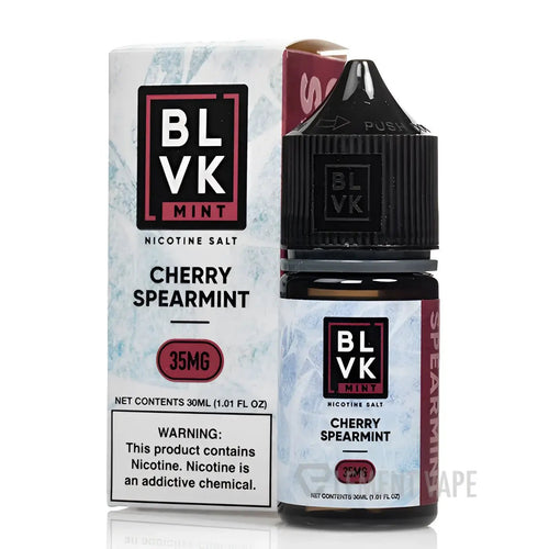 BLVK Cherry Spearmint Nicotine Salt e-liquid by Vape Mash India in 30ml bottle, featuring cherry and spearmint flavor with 35mg nicotine strength.