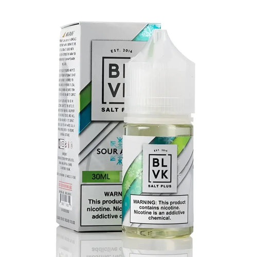 BLVK Salt Plus Iced Sour Apple Nicotine Salt e-liquid in 30ml bottle with 35mg nicotine, featuring icy sour apple flavor from Vape Mash India.