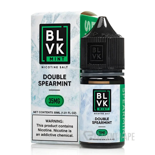 BLVK Mint Double Spearmint Nicotine Salt E-Liquid by Vape Mash India, 30ML, 35MG, with mint-flavored vape bottle and label detail
