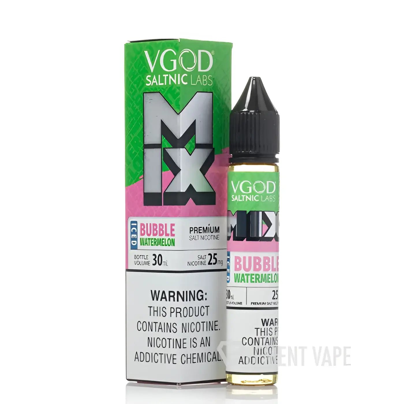 Vgod Saltnic Iced Bubble Watermelon Nic Salt E-Liquid for pod systems, featuring watermelon flavor with icy menthol cooling.