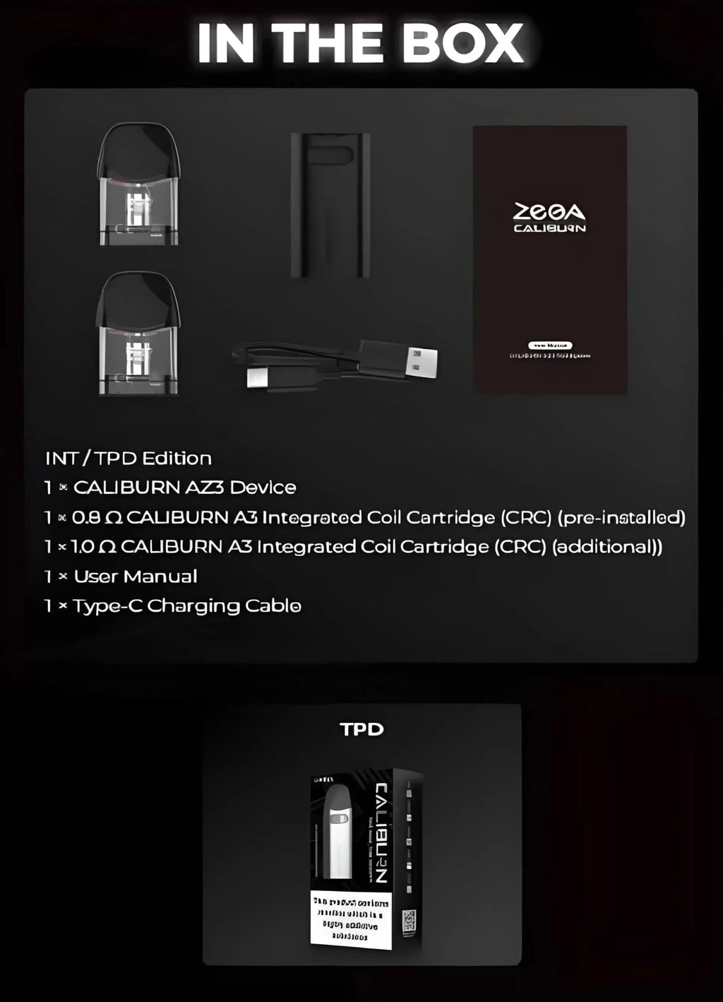 Black Uwell Caliburn AZ3 750mAh pod system kit with sleek design, part of Vape Mash India's vape starter kits collection.
