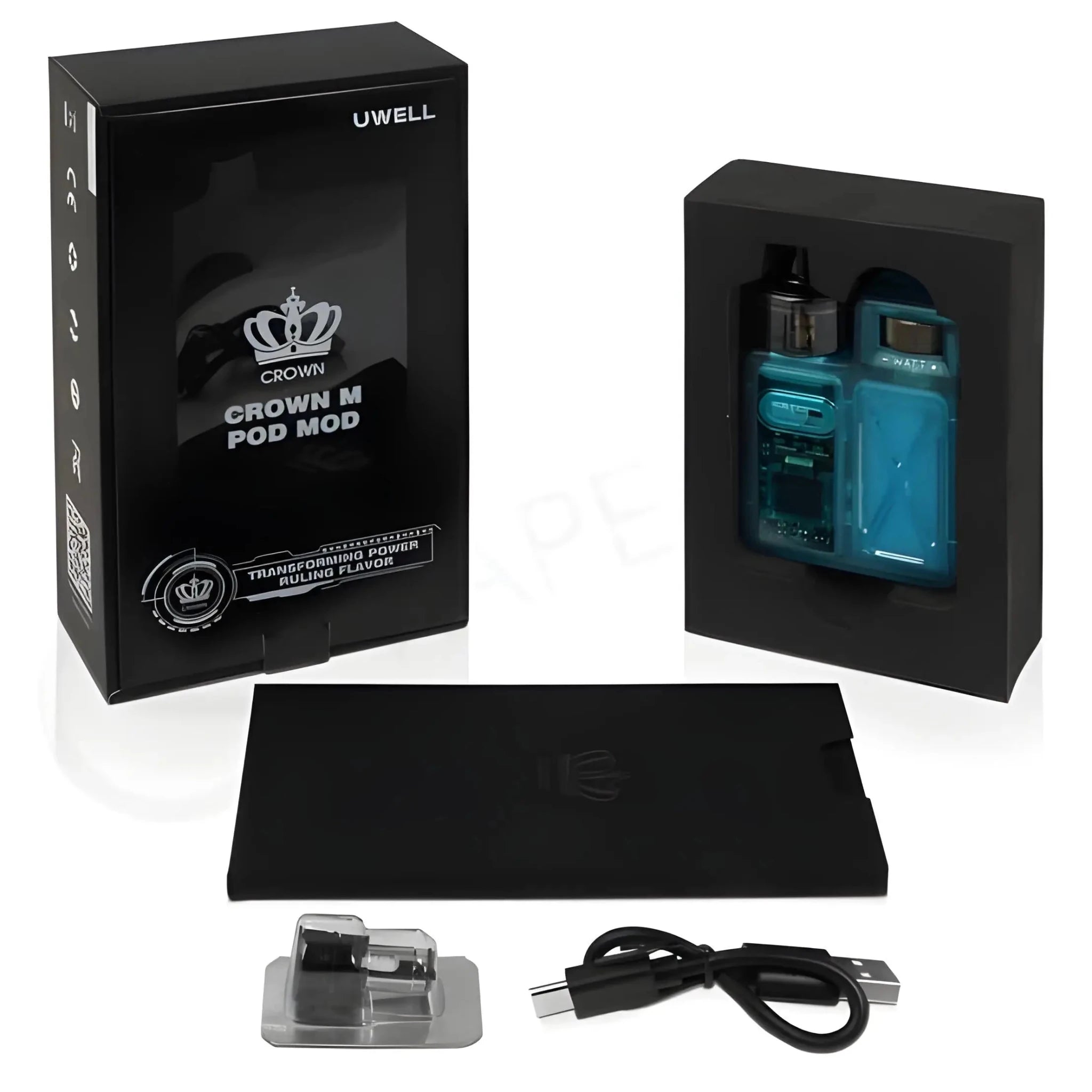 Uwell Crown M 35W Pod Mod Kit by Vape Mash India, black vape starter kit with sleek design and adjustable wattage.