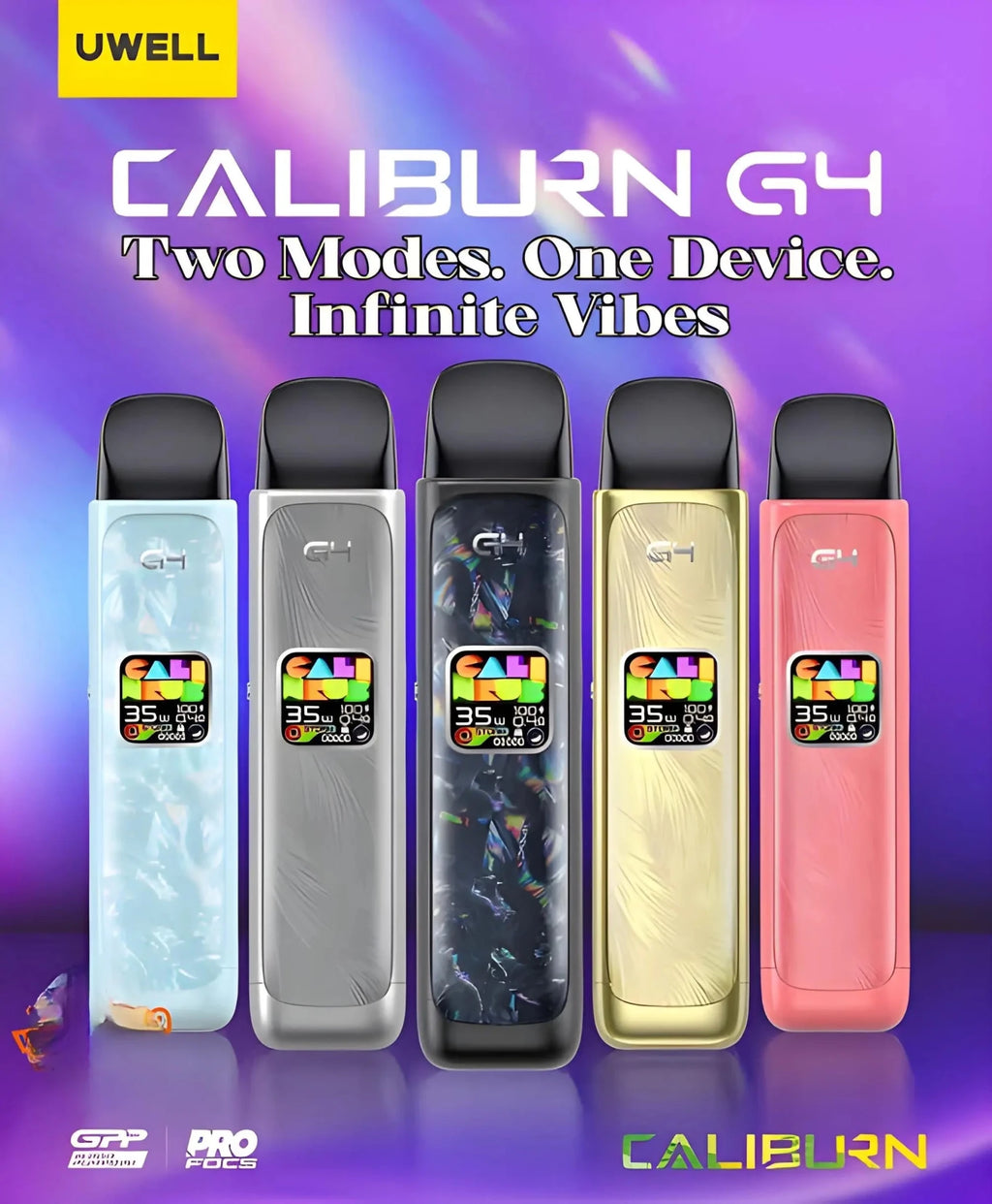 Uwell Caliburn G4 35W pod system kit by Vape Mash India with Sahara Gold finish, compact vape starter kit with adjustable wattage.