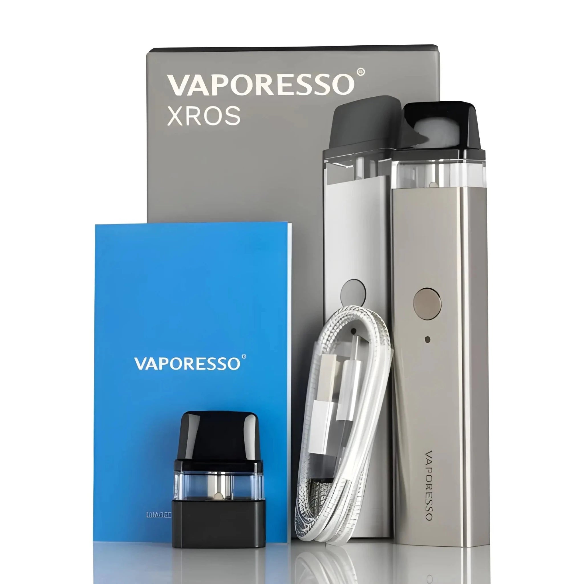 Silver Vaporesso XROS 16W pod system kit, compact vape starter kit with sleek design, by Vape Mash India.