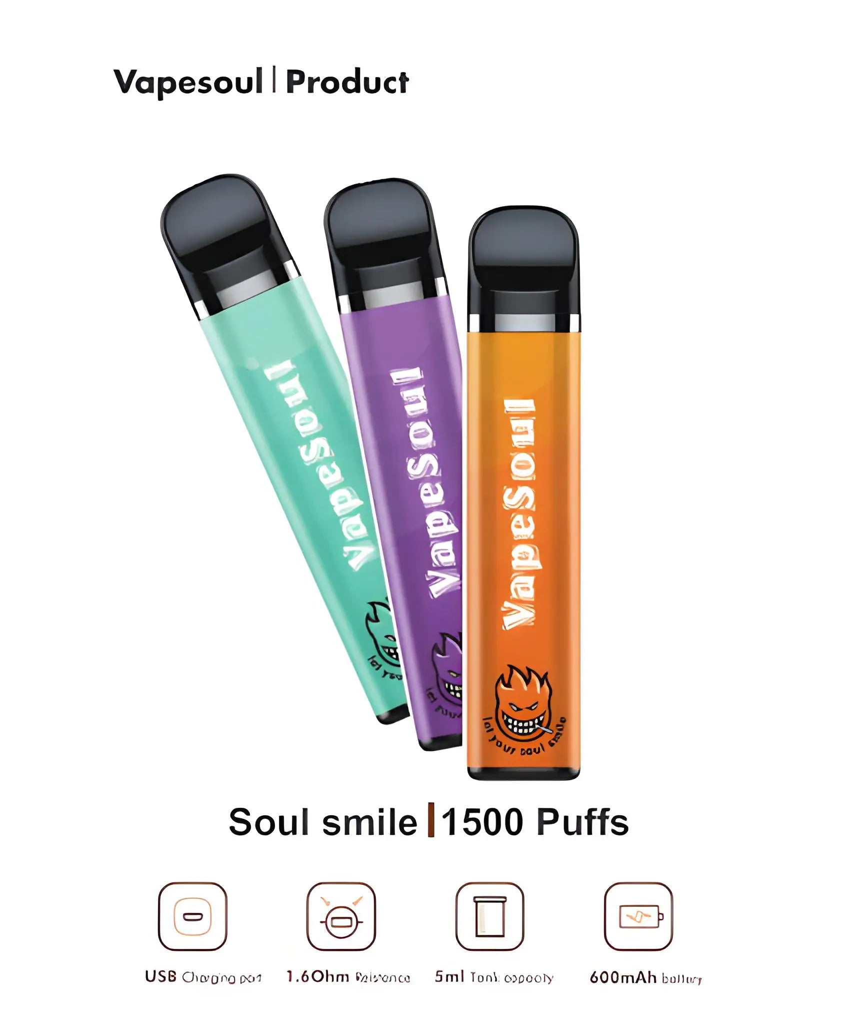 Vapesoul Soul Smile Long - Lasting Disposable Vape 1500 Puffs Black - Vape Mash India